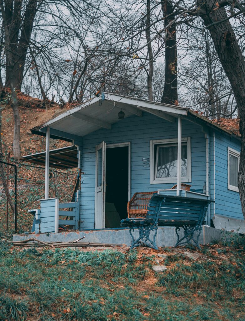 Blue, relocatable granny flat
